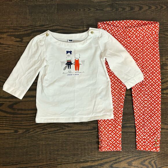 Janie and Jack Tennis Graphic Long Sleeve Print Legging Set White Orange 3 - Picture 1 of 12
